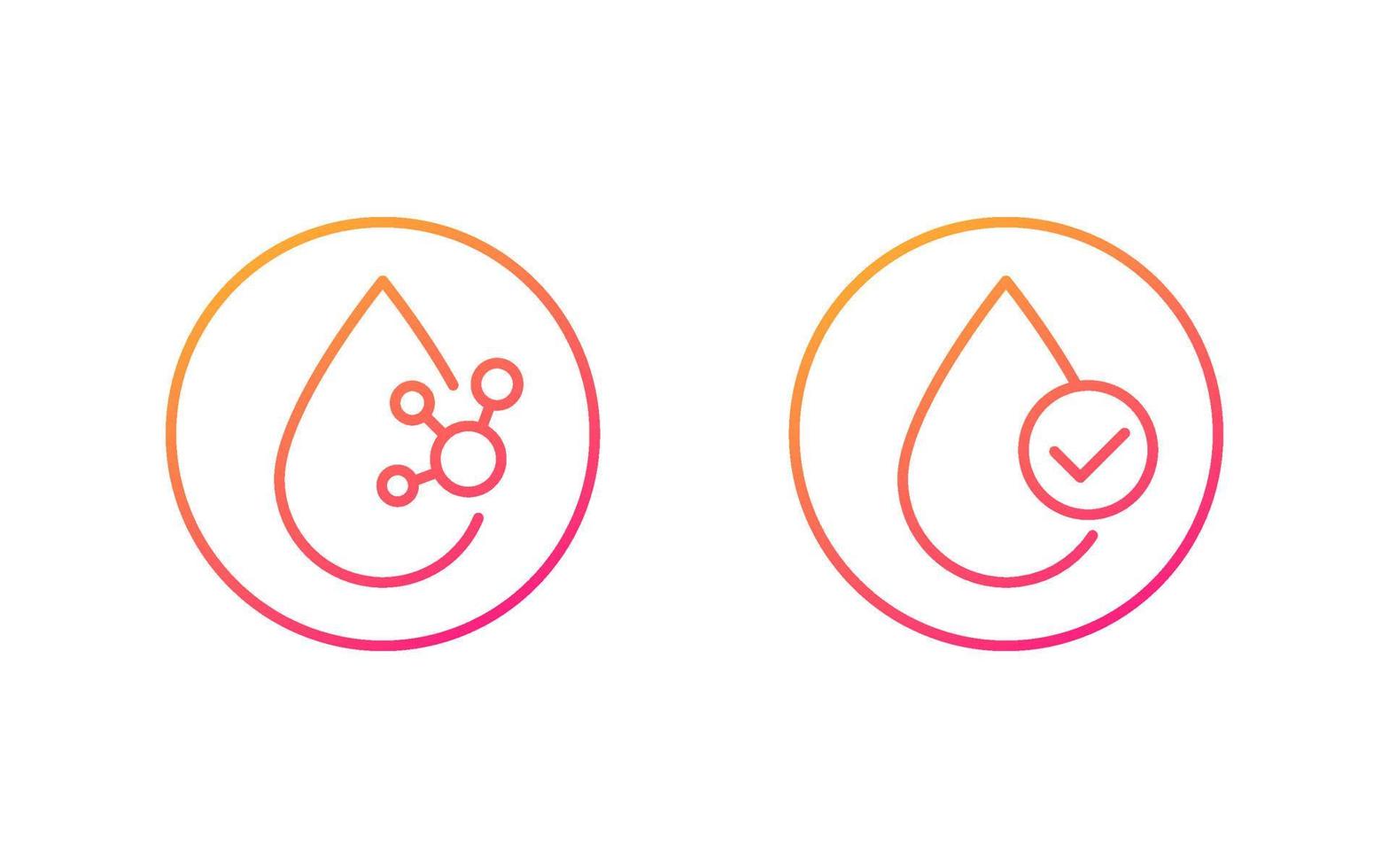 Acid drop icons with molecule, line vector