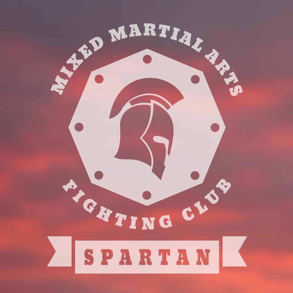 Spartan, MMA Fighting club emblem, logo with spartan helmet on octagon, vector illustration