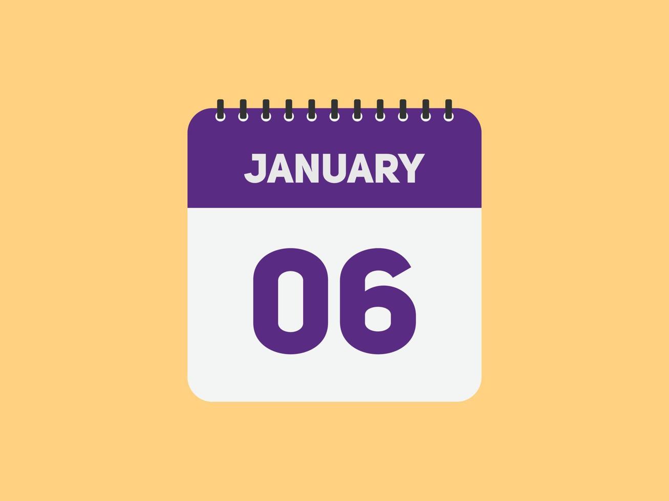 january 6 calendar reminder. 6th january daily calendar icon template. Calendar 6th january icon Design template. Vector illustration
