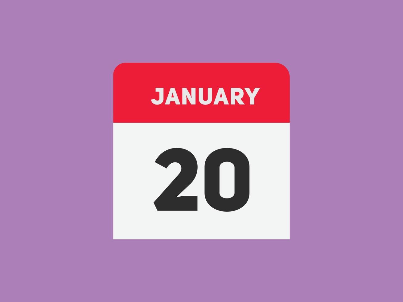 Recordatorio del calendario del 20 de enero. Plantilla de icono de calendario diario del 20 de enero. plantilla de diseño de icono de calendario 20 de enero. ilustración vectorial vector