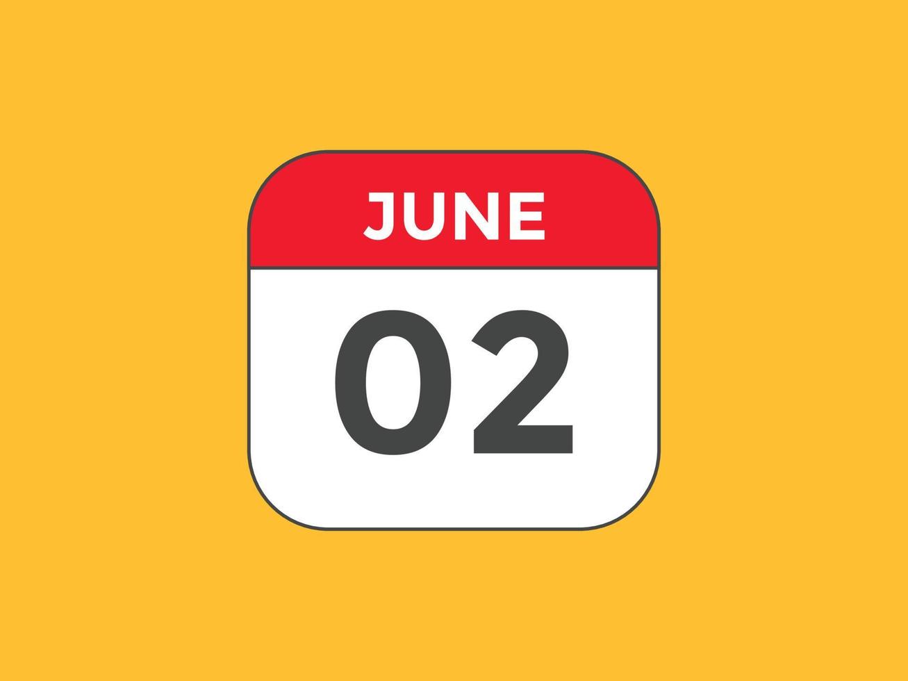 june 2 calendar reminder. 2nd june daily calendar icon template. Calendar 2nd june icon Design template. Vector illustration