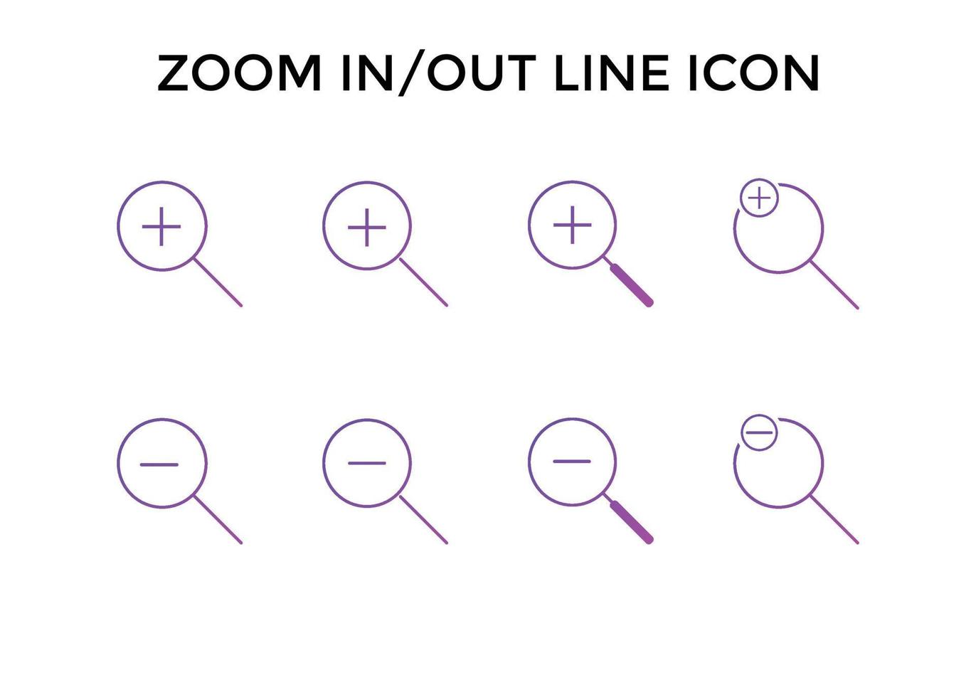 Set of zoom in out icons. Magnifying glass zoom in plus sign. Used for SEO or websites. vector