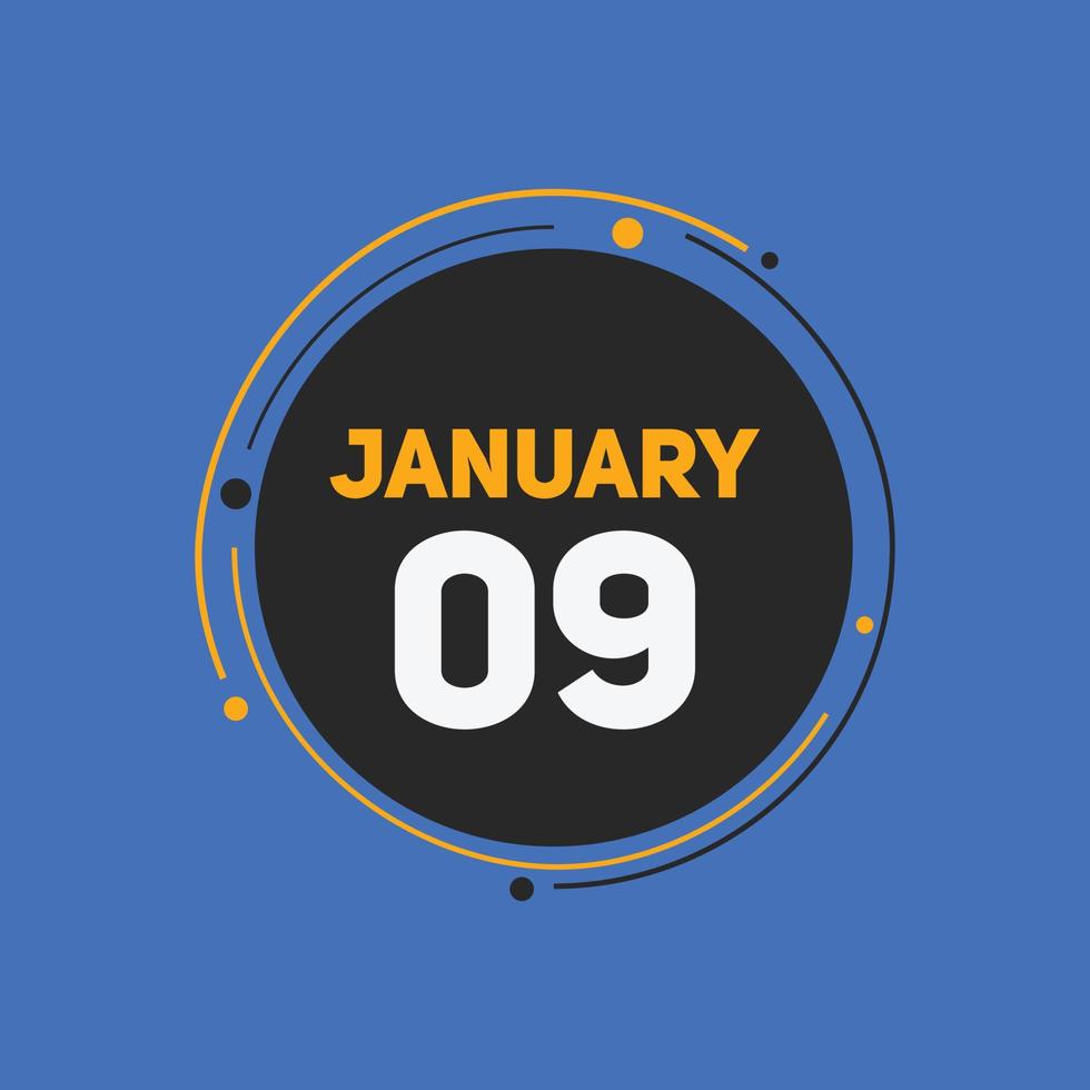 january 9 calendar reminder. 9th january daily calendar icon template. Calendar 9th january icon Design template. Vector illustration