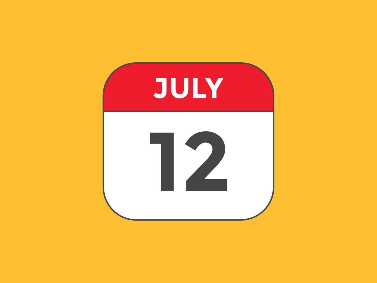 Recordatorio del calendario del 12 de julio. Plantilla de icono de calendario diario del 12 de julio. plantilla de diseño de icono de calendario 12 de julio. ilustración vectorial vector