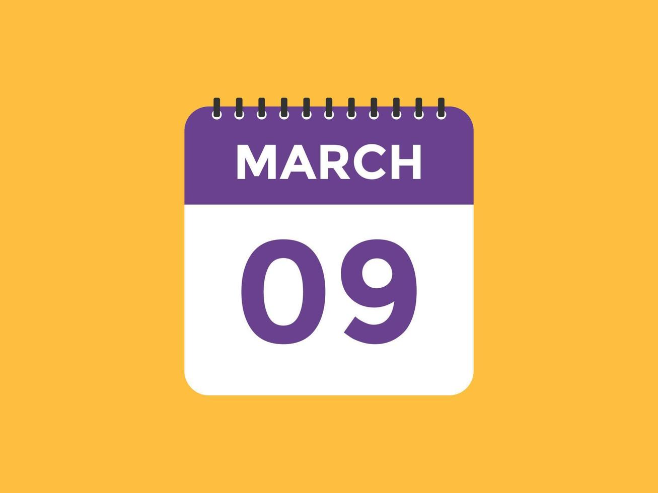 march 9 calendar reminder. 9th march daily calendar icon template. Calendar 9th march icon Design template. Vector illustration