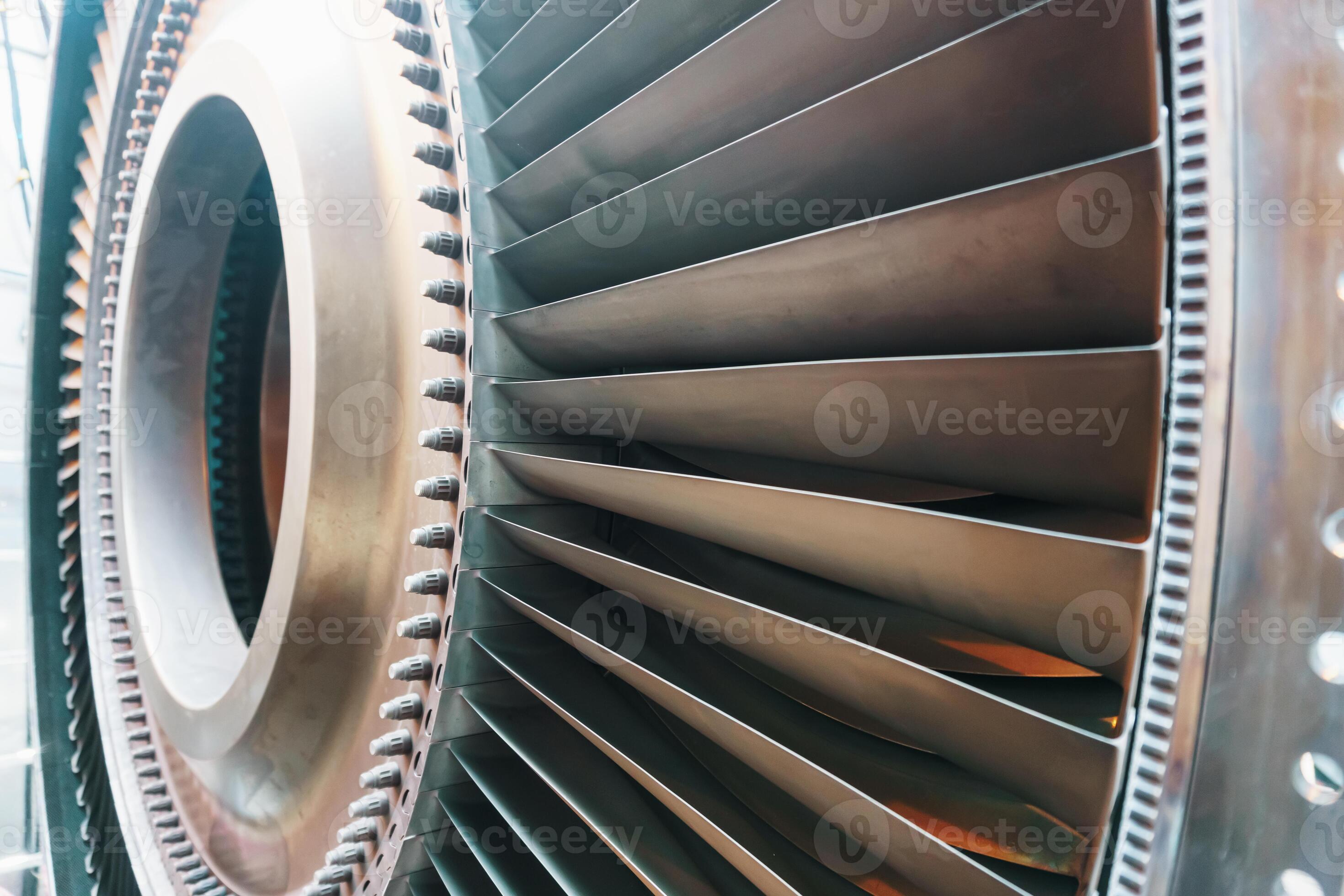 The blades of the gas turbine engine on the rotor disk. 11078550 Stock