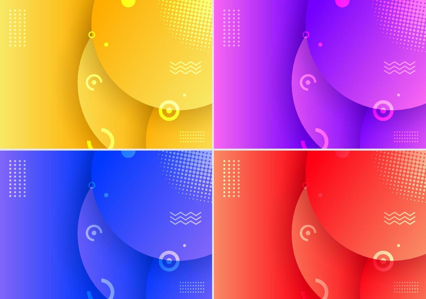 fondo abstracto círculos de color amarillo, púrpura, azul y rojo diseño de elementos geométricos con decoración de patrones de semitonos de puntos vector