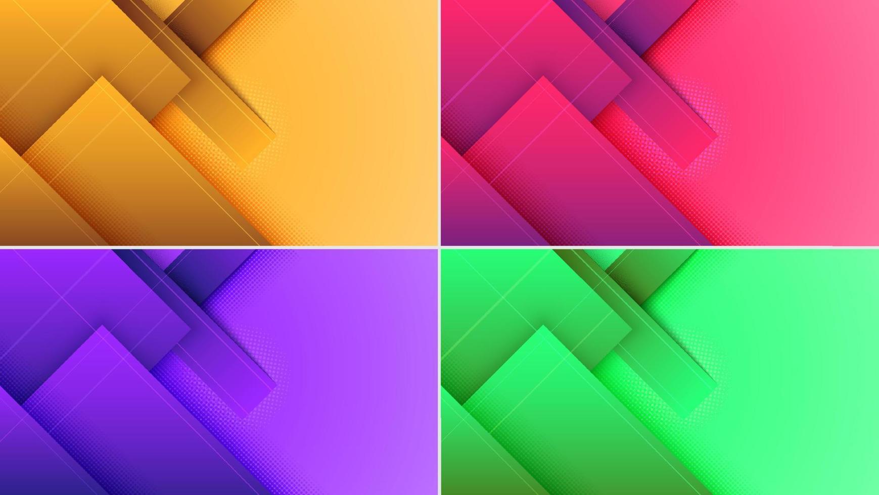 Set of banner template design background abstract yellow, pink, purple, green color squares geometric overlapping layer with halftone vector