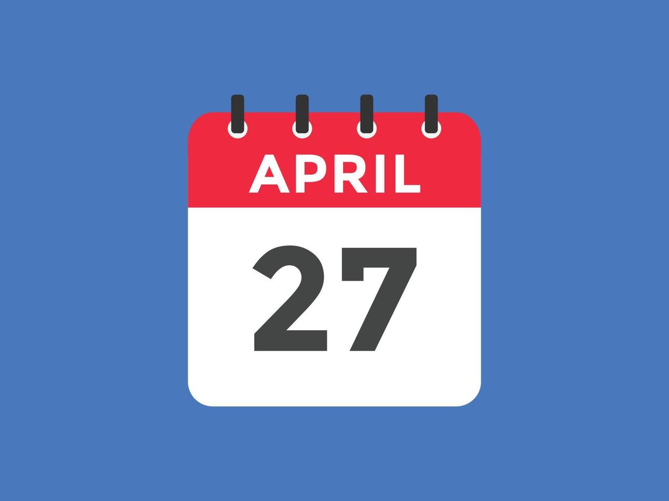 Recordatorio del calendario del 27 de abril. Plantilla de icono de calendario diario del 27 de abril. calendario 27 de abril plantilla de diseño de iconos. ilustración vectorial vector