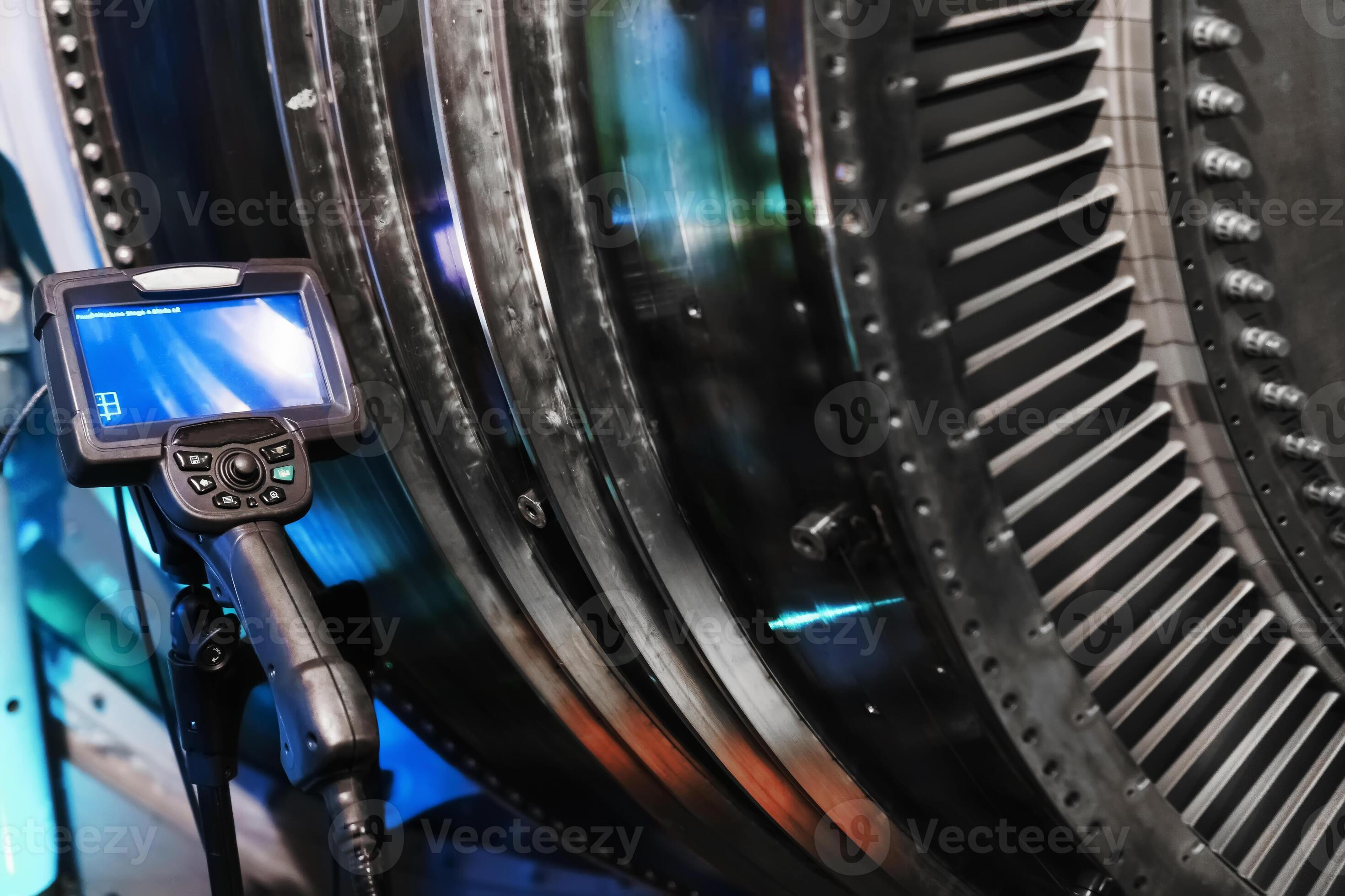 Borescope camera display on a tripod located at the turbine, Inspection