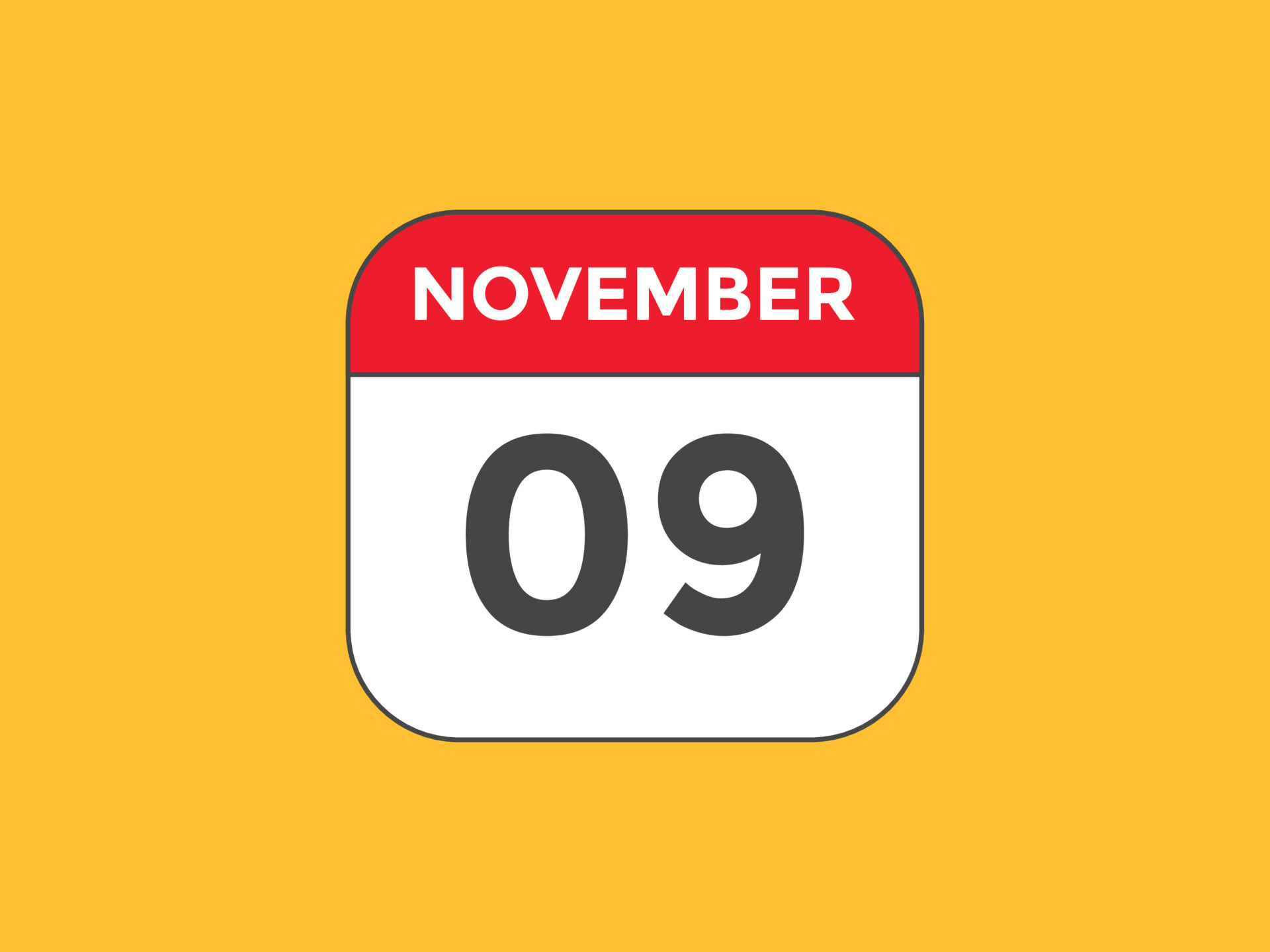 Recordatorio del calendario del 9 de noviembre. Plantilla de icono de calendario diario del 9 de
