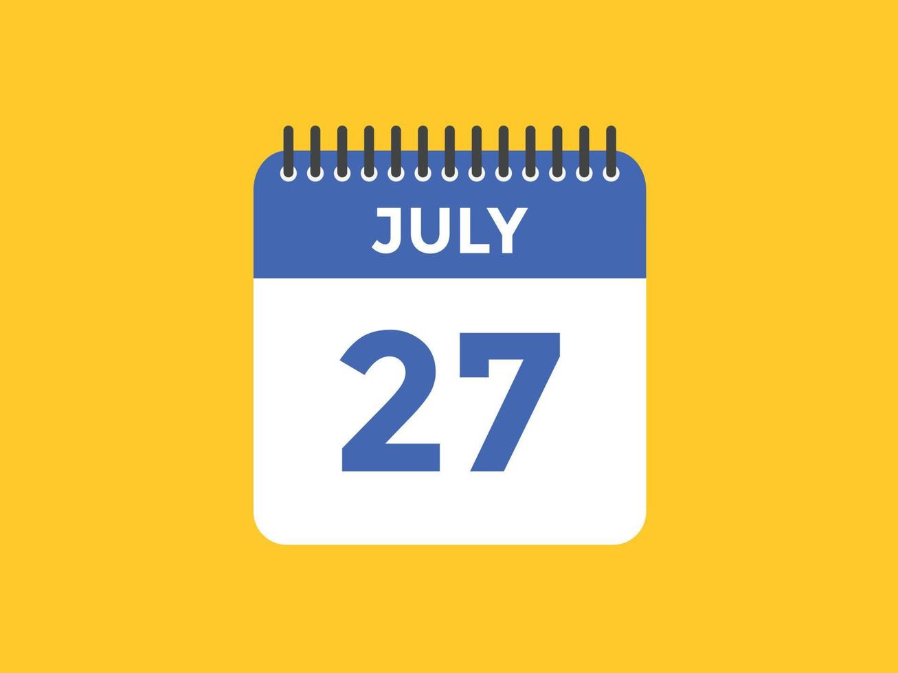 Recordatorio del calendario del 27 de julio. Plantilla de icono de calendario diario del 27 de julio. plantilla de diseño de icono de calendario 27 de julio. ilustración vectorial vector