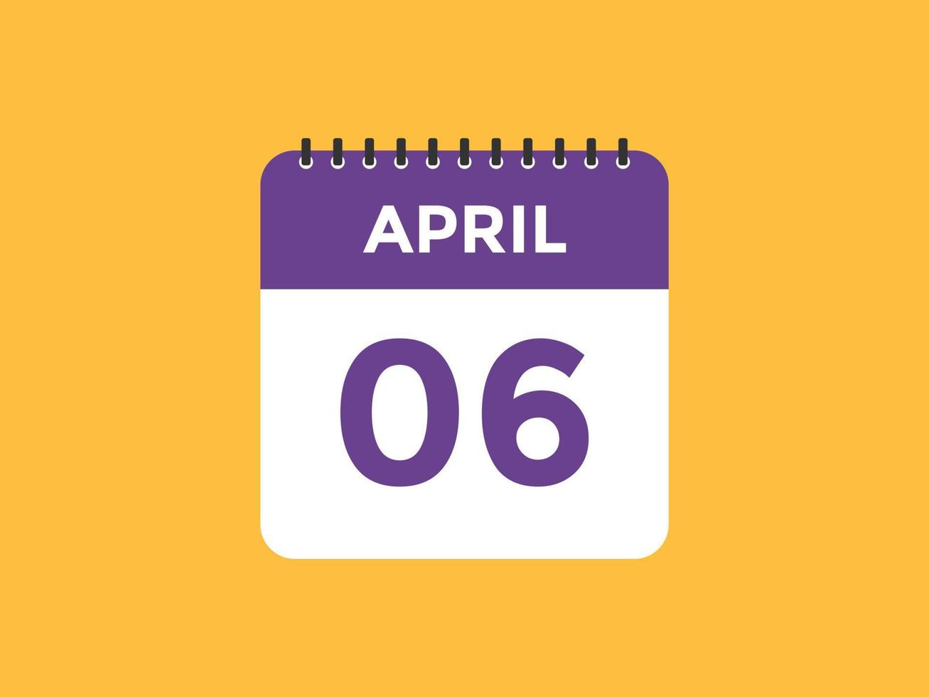 april 6 calendar reminder. 6th april daily calendar icon template. Calendar 6th april icon Design template. Vector illustration