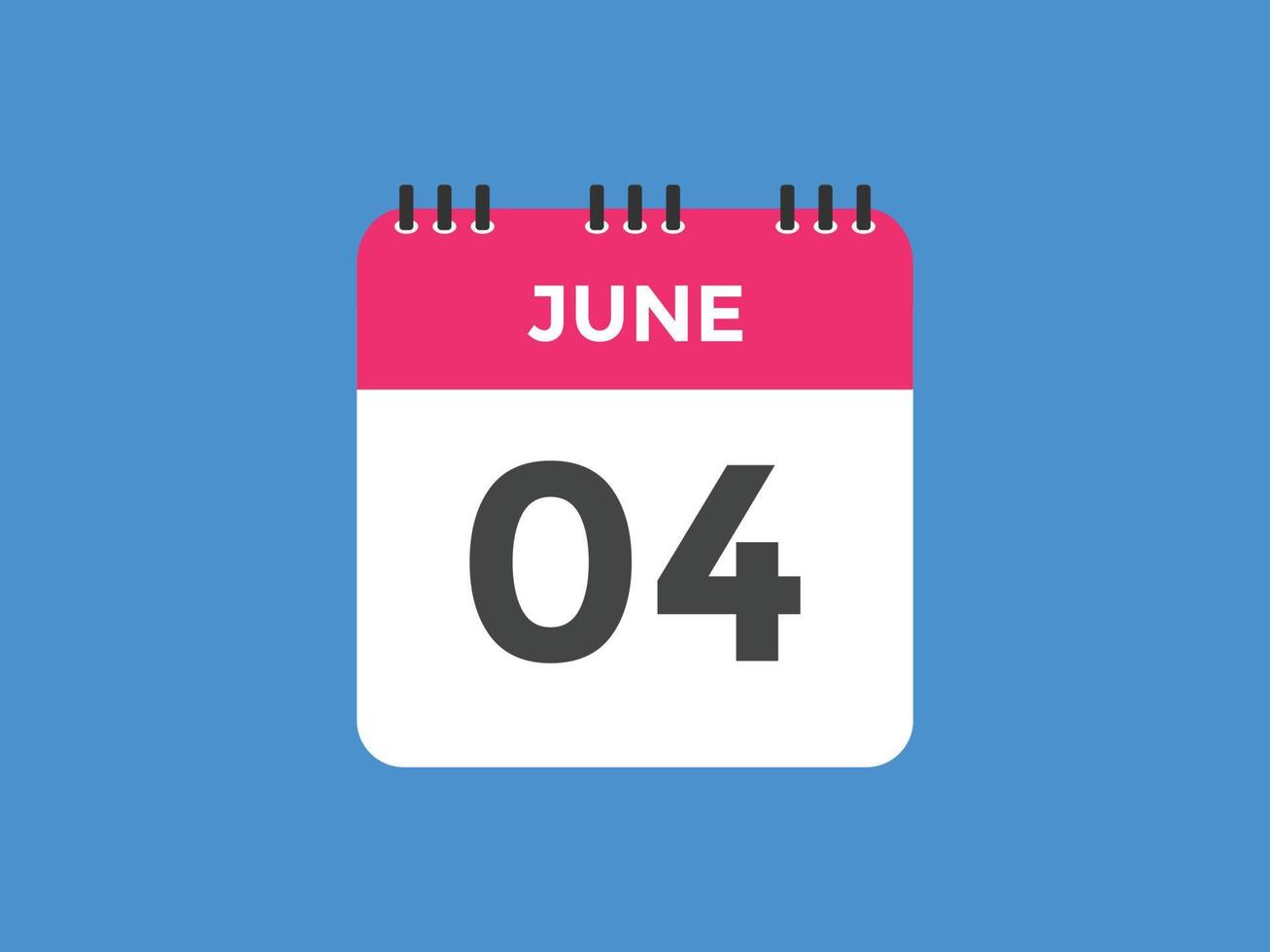 june 4 calendar reminder. 4th june daily calendar icon template. Calendar 4th june icon Design template. Vector illustration