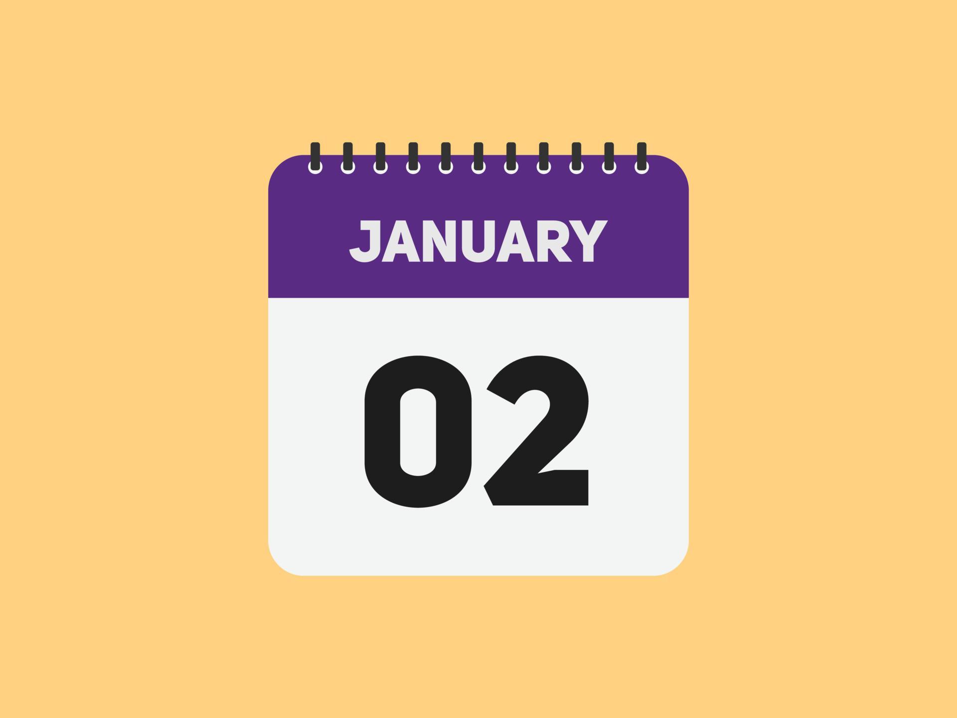 january 2 calendar reminder. 2nd january daily calendar icon template