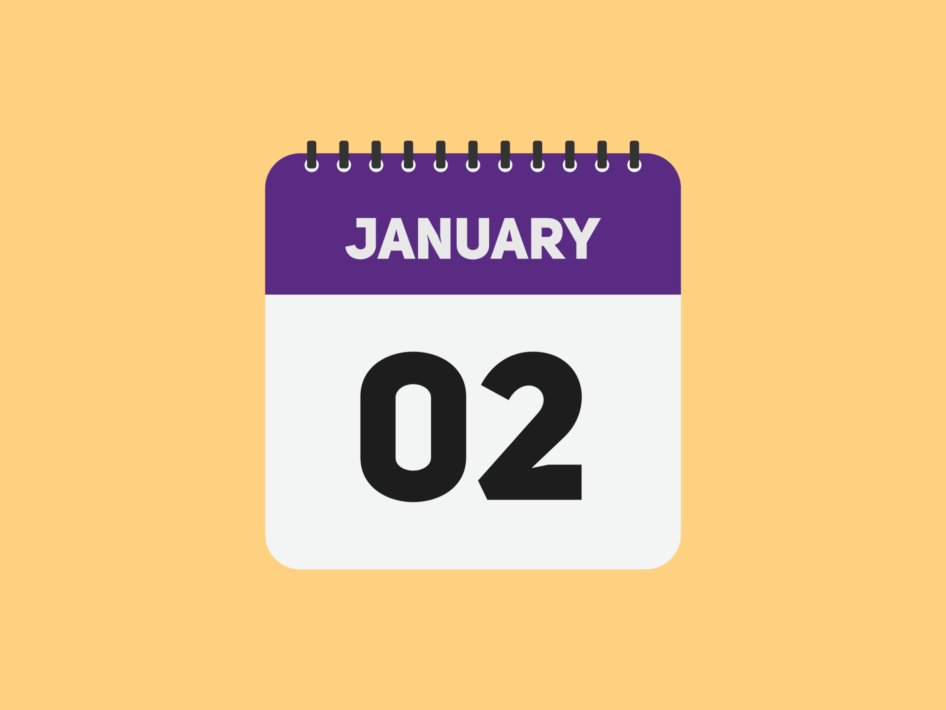 Recordatorio del calendario del 2 de enero. Plantilla de icono de calendario diario del 2 de
