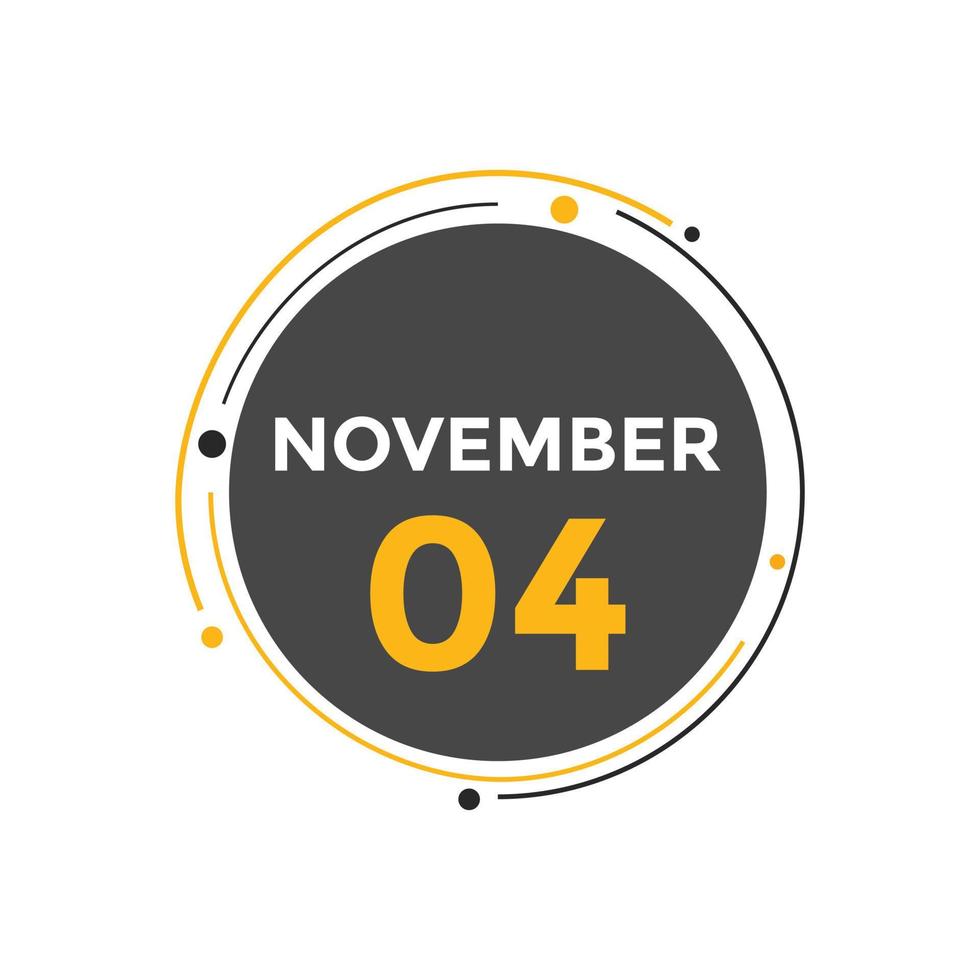 Recordatorio del calendario del 4 de noviembre. Plantilla de icono de calendario diario del 4 de