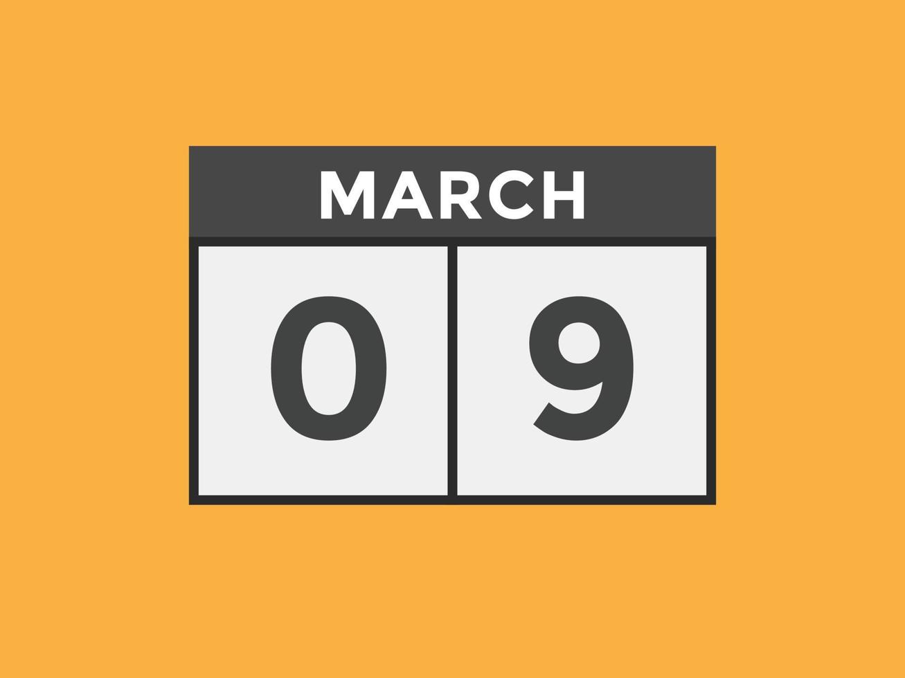 march 9 calendar reminder. 9th march daily calendar icon template. Calendar 9th march icon Design template. Vector illustration