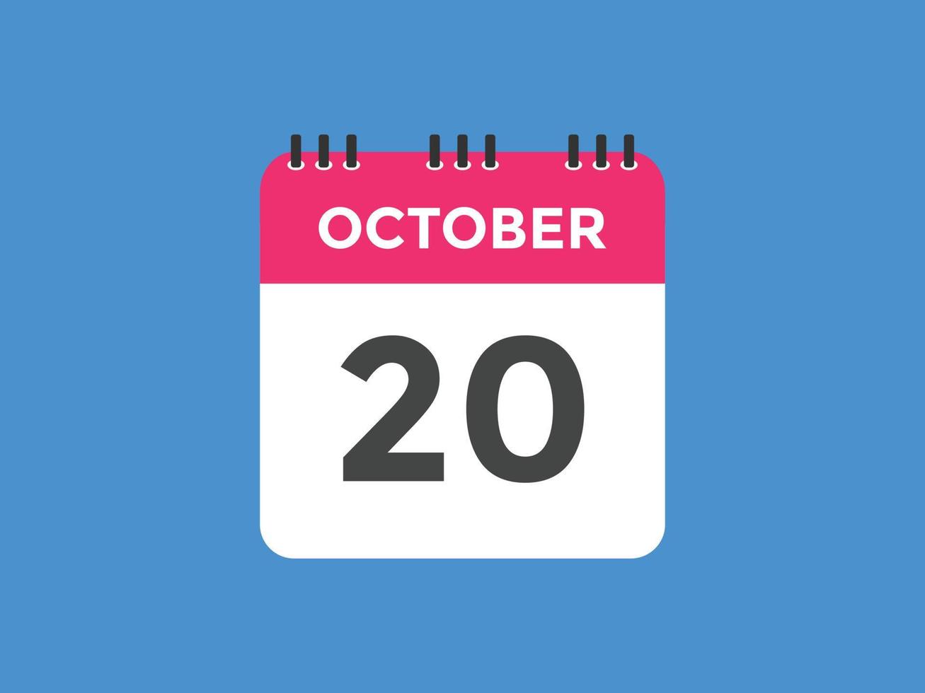 october 20 calendar reminder. 20th october daily calendar icon template. Calendar 20th october icon Design template. Vector illustration