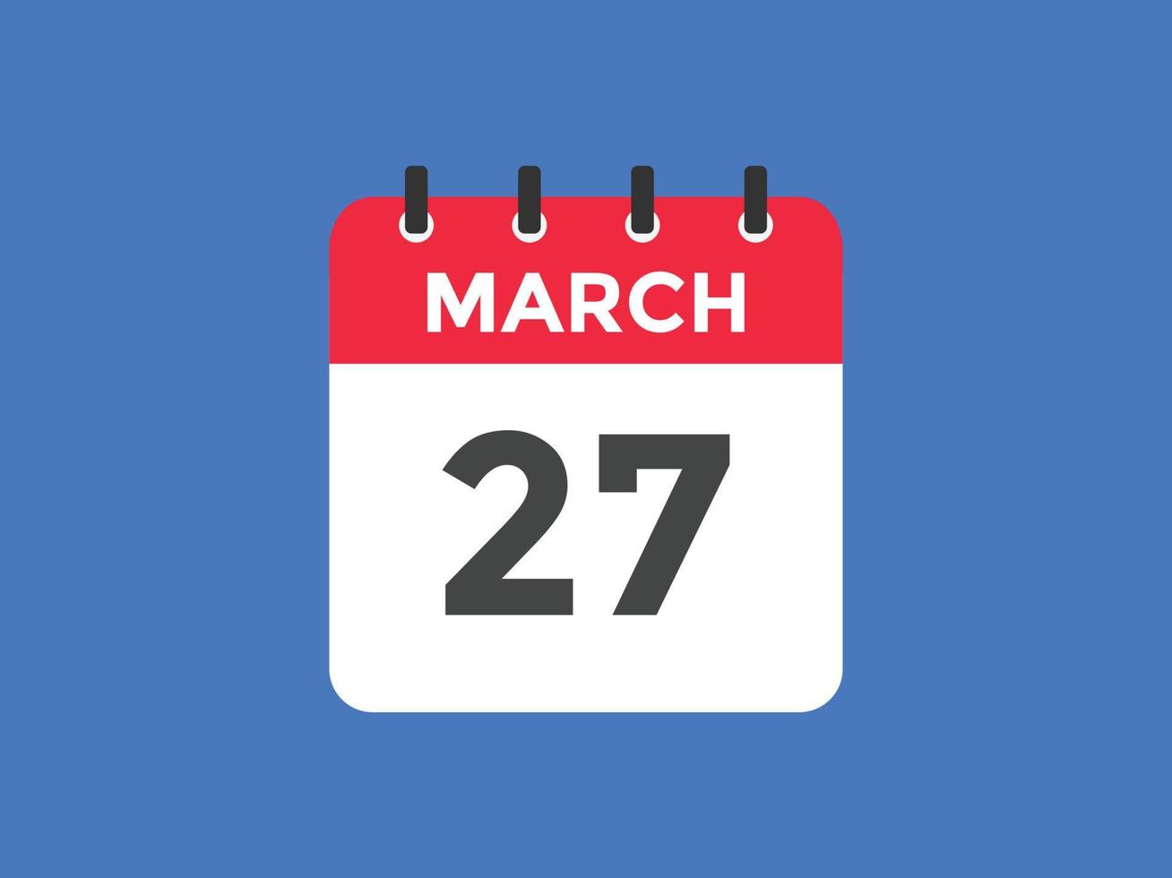 march 27 calendar reminder. 27th march daily calendar icon template. Calendar 27th march icon Design template. Vector illustration
