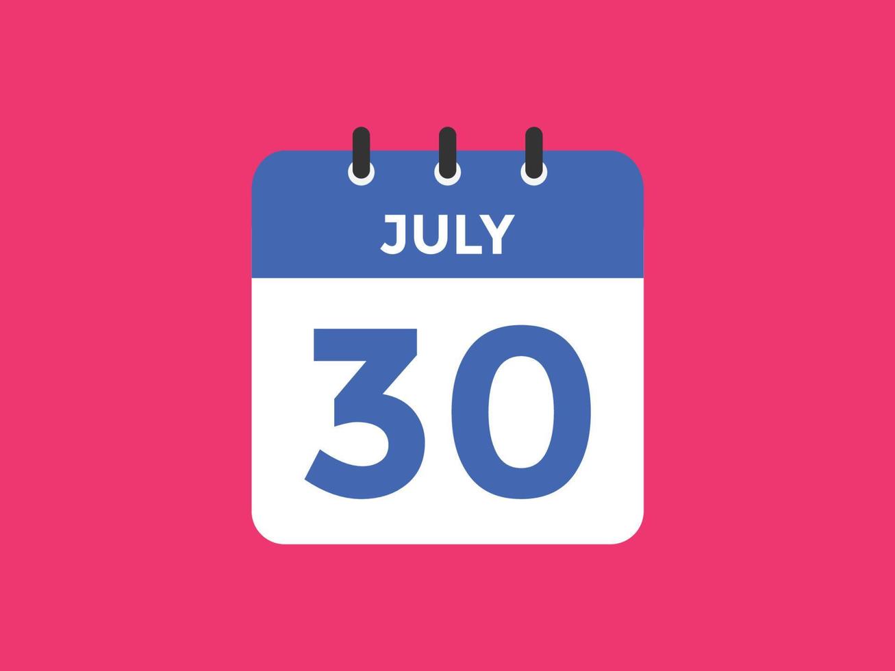 Recordatorio del calendario del 30 de julio. Plantilla de icono de calendario diario del 30 de julio. plantilla de diseño de icono de calendario 30 de julio. ilustración vectorial vector