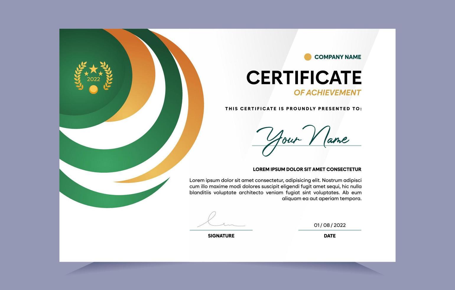 plantilla de certificado de logro verde y dorado con insignia dorada. para premios, negocios y necesidades educativas. ilustración vectorial vector