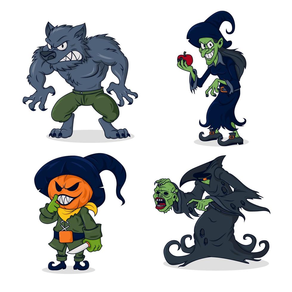 conjunto de caracteres de monstruo de halloween vector