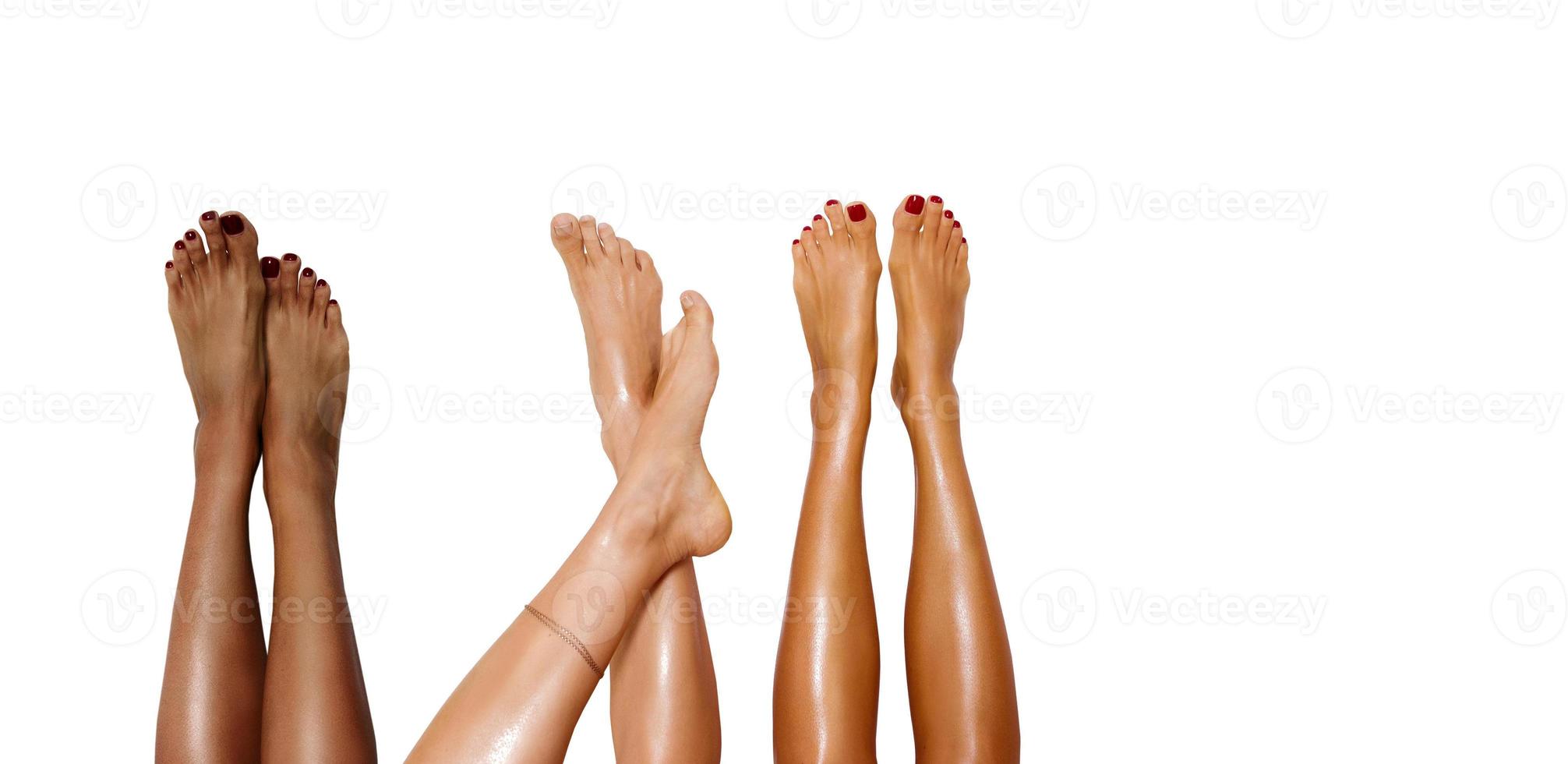 Group of beautiful, smooth diversity women's legs after laser hair removal. Treatment, technology concept photo