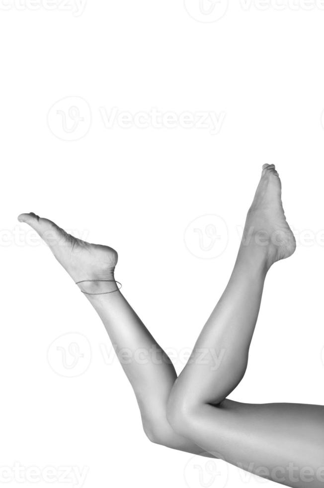 Beautiful smooth woman legs after laser hair removal on the colorful background. Treatment, technology concept photo