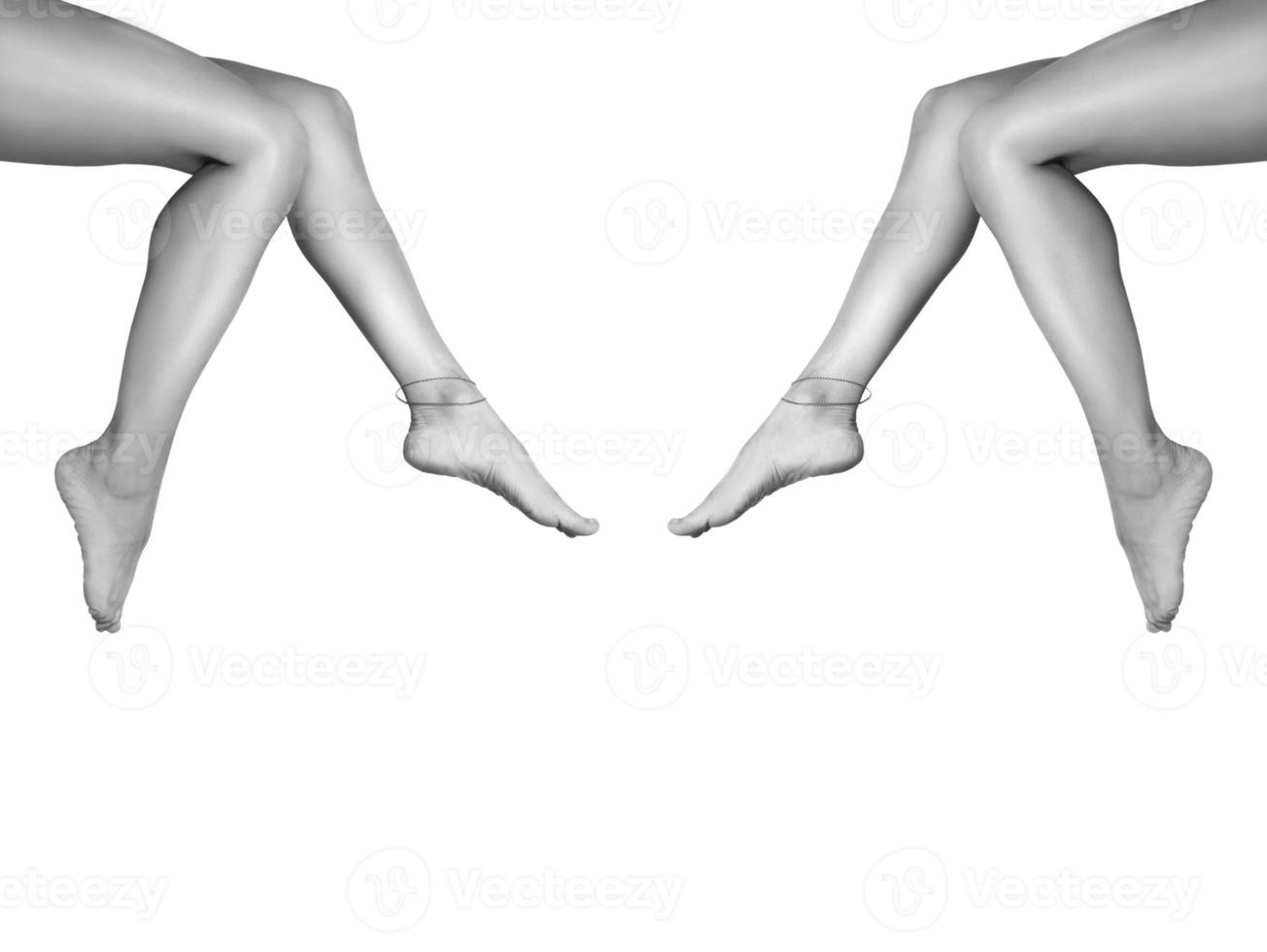 Two beautiful, smooth women's legs after laser hair removal. Treatment, technology concept photo