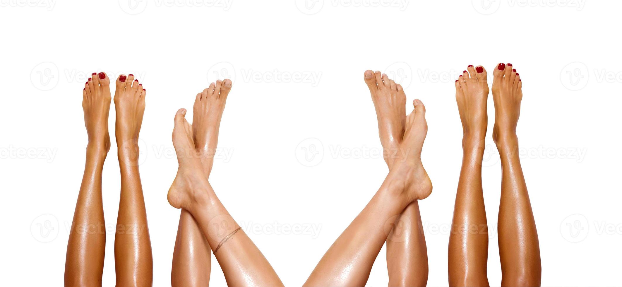 Group of beautiful, smooth women's legs after laser hair removal. Treatment, technology concept photo