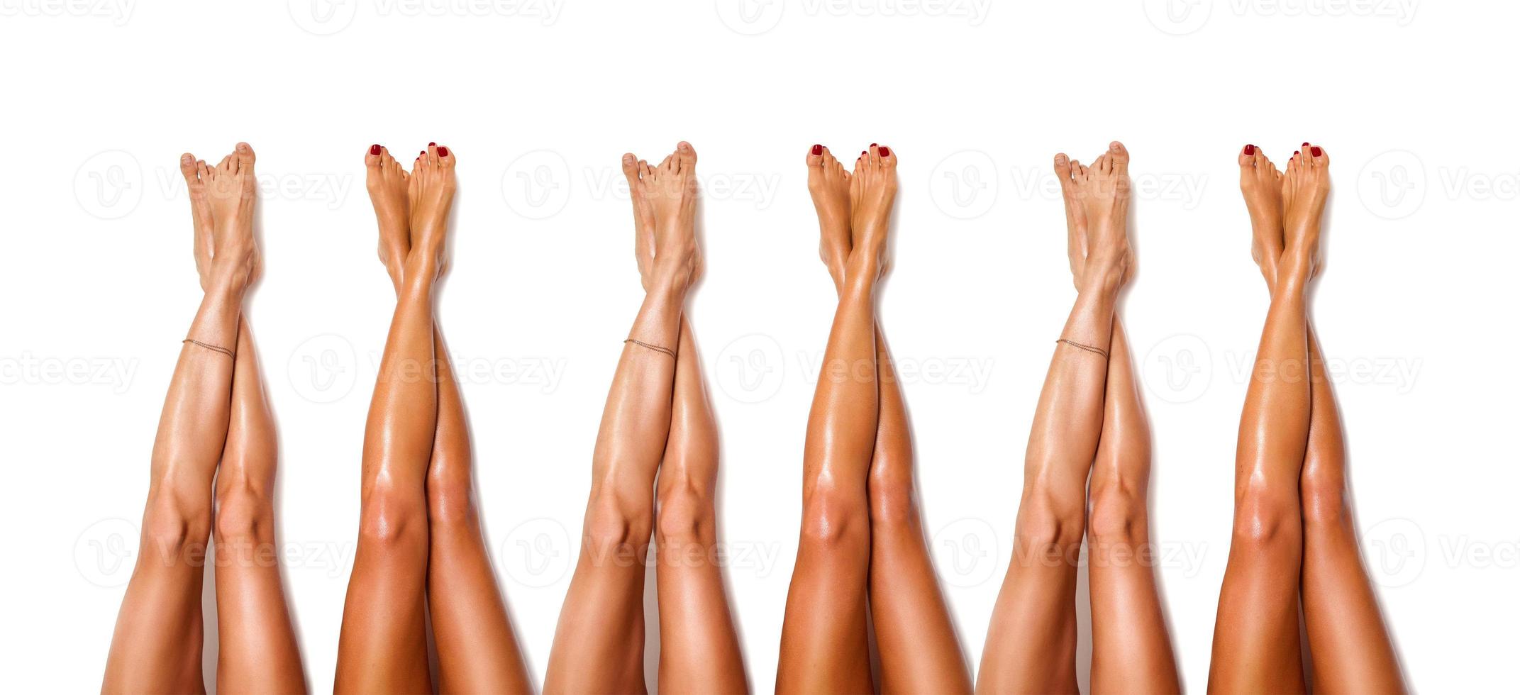 Group of beautiful, smooth women's legs after laser hair removal. Treatment, technology concept photo
