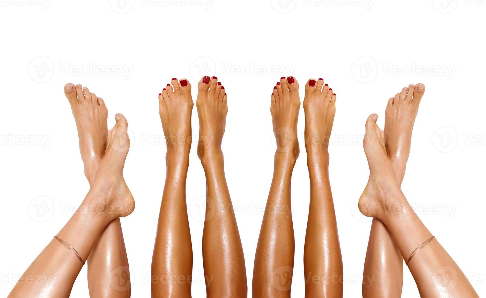 Group of beautiful, smooth women's legs after laser hair removal. Treatment, technology concept photo