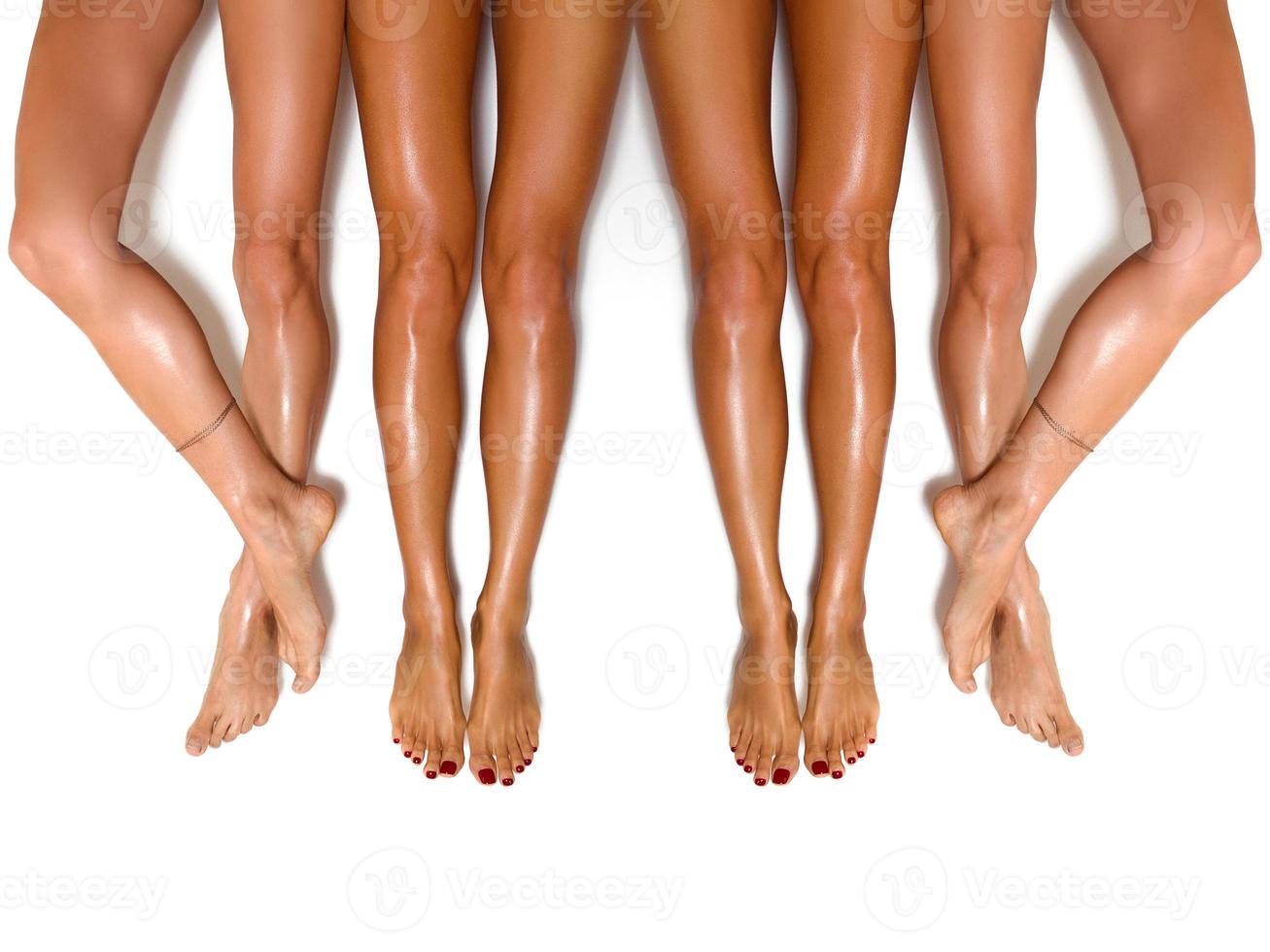 Group of beautiful, smooth women's legs after laser hair removal. Treatment, technology concept photo