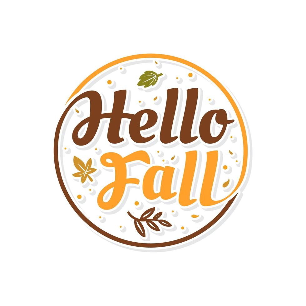 Hello fall lettering text with autumn leaves vector image