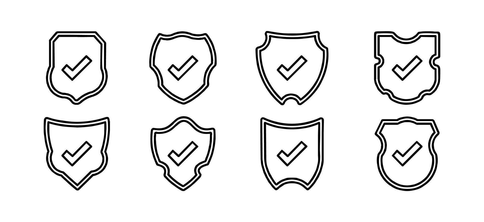 set of vector illustration Shield icon, Shield with check mark in line style isolated on white background
