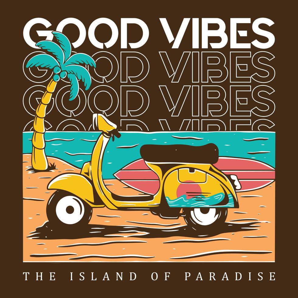 good vibes illustration enjoy your vacation with a hand-drawn retro vintage style. T-shirts, posters, and other uses. vector