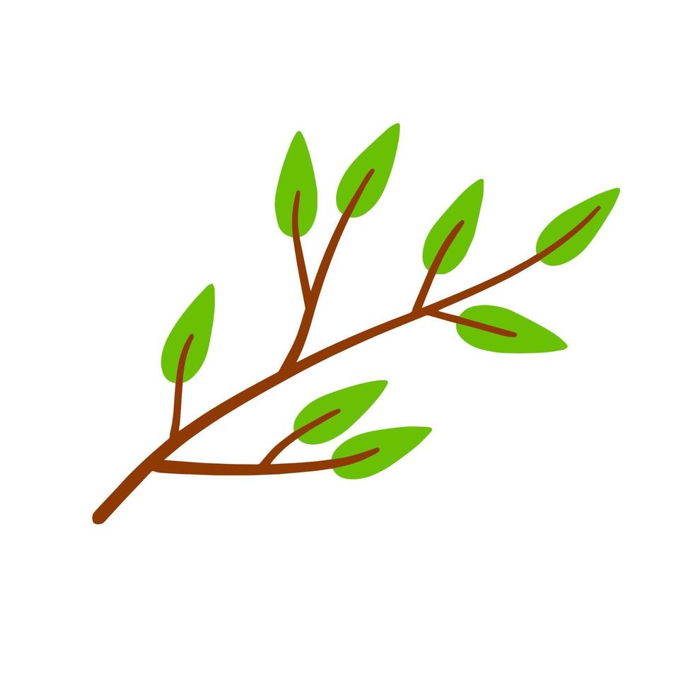 Branch with green leaves. Plant design. Element of wood and nature. Flat simple illustration vector
