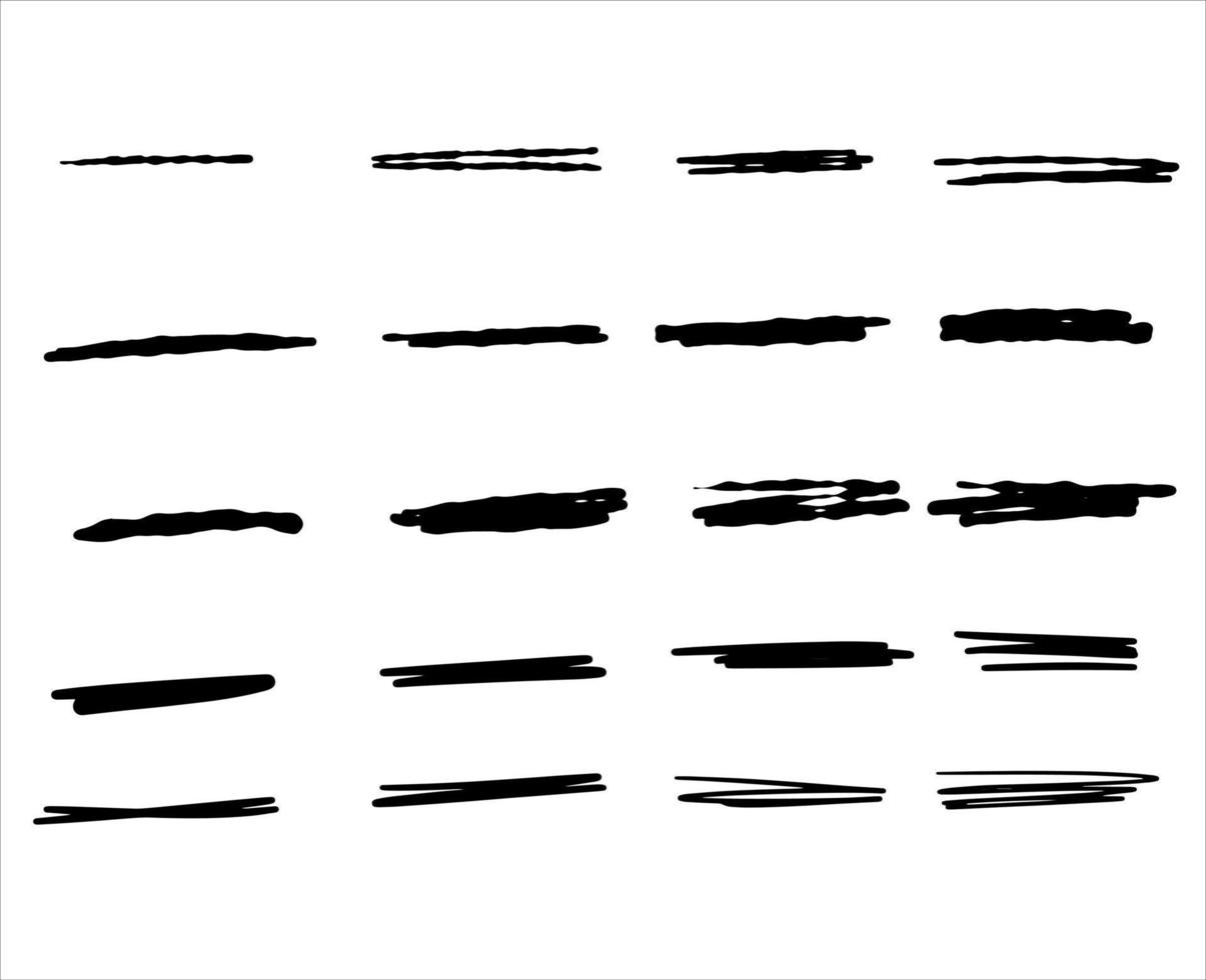 Thick black line for highlighting and underlining. Set of hand-drawn stripes vector