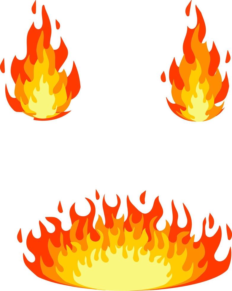 Red flame set. Fire element. Part of the bonfire with the heat. vector