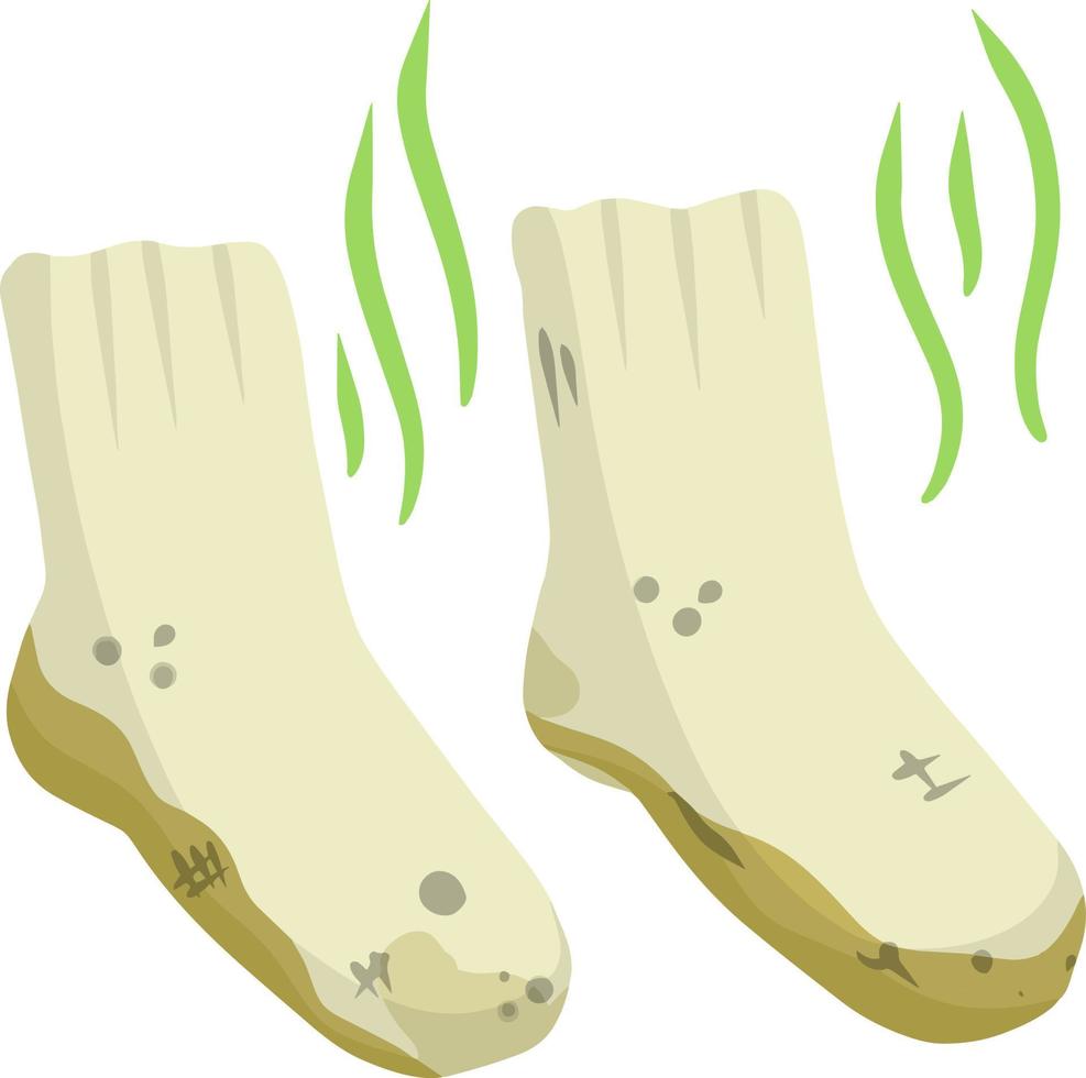 Dirty sock. Smelly feet. Sloppy clothes. Stinky toe. Grey Object for washing. Cartoon flat illustration. Green wave. Bad stench vector