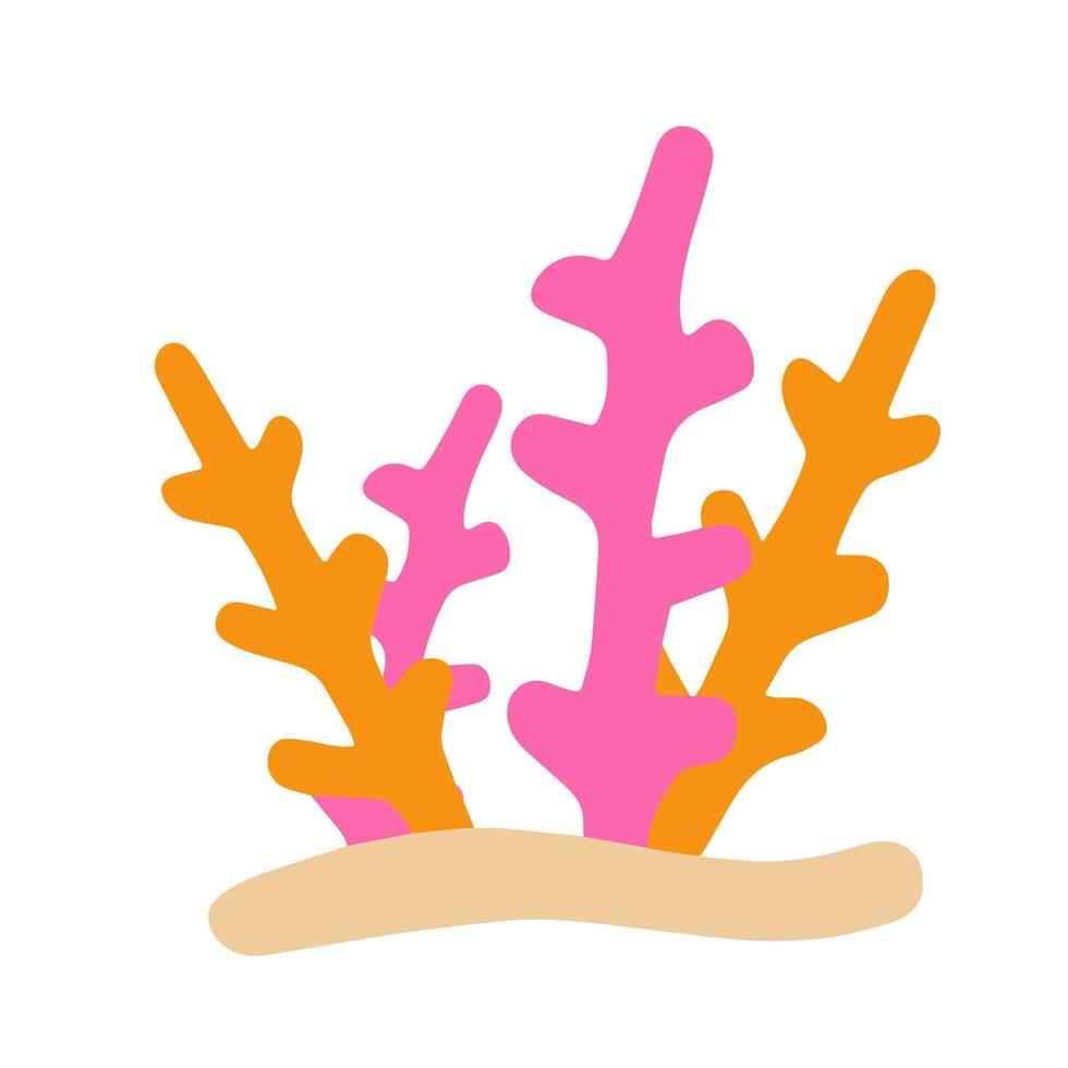 Corals on reef. Underwater plants. Exotic tropical undersea. Flat cartoon illustration vector