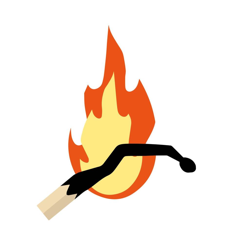 Burning match. Flaming stick for ignition. Flat cartoon vector