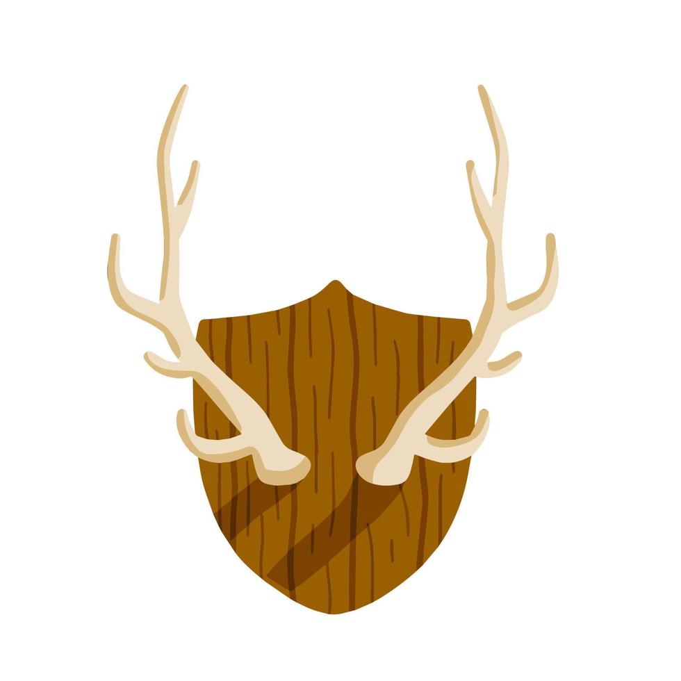 Horn of deer. Hunting trophy. Wall decoration element. Part of the stag animal head vector