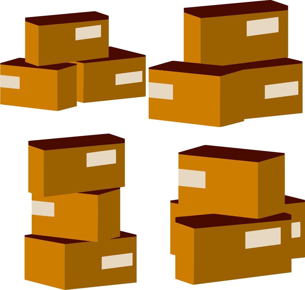 Set of parcels in cardboard boxes. vector