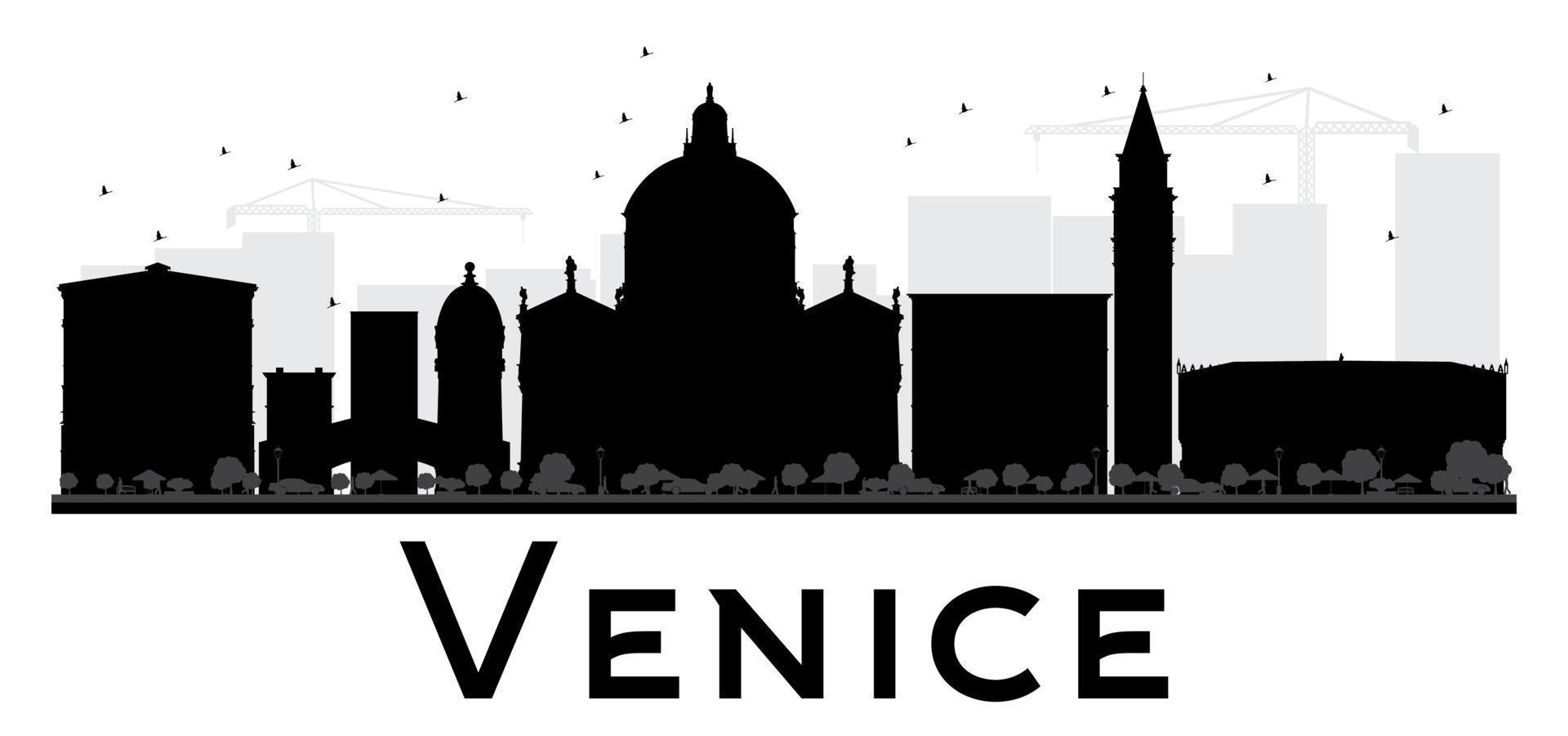 Venice City skyline black and white silhouette. vector