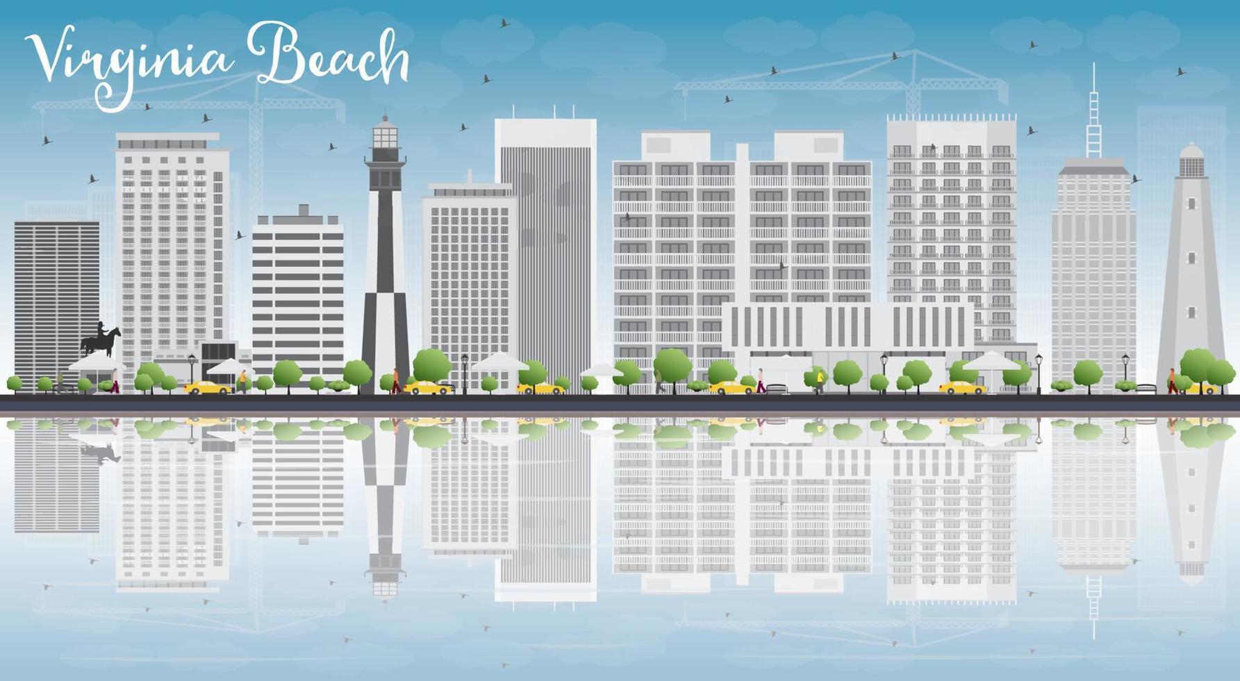 Virginia Beach Virginia Skyline with Gray Buildings and Reflections. vector