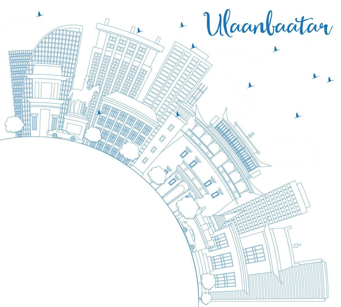 Outline Ulaanbaatar Skyline with Blue Buildings and Copy Space. vector