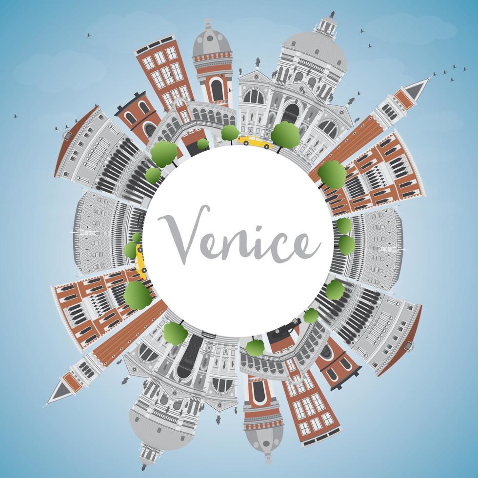 Venice Skyline Silhouette with Gray and Brown Buildings. vector