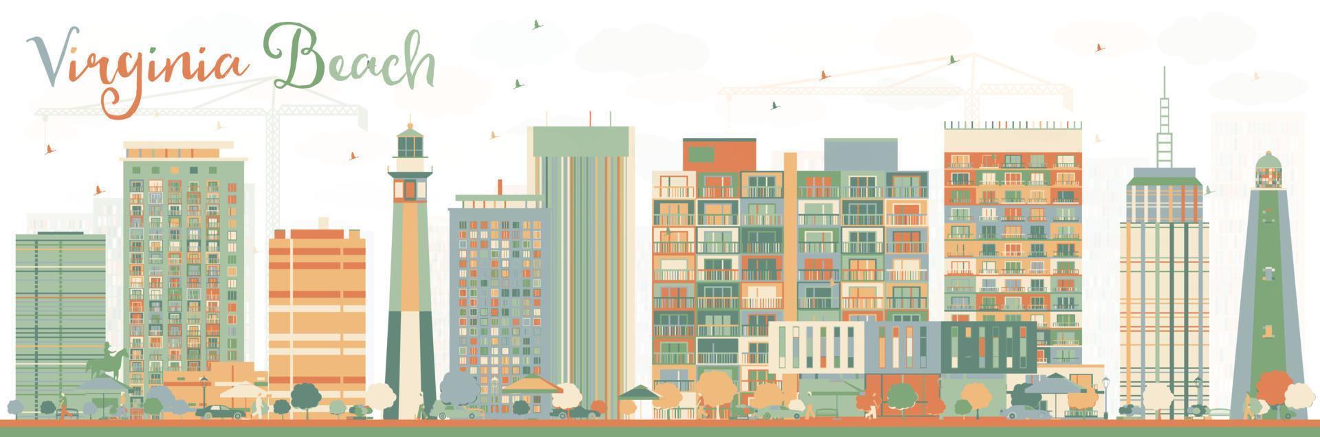 Abstract Virginia Beach Virginia Skyline with Color Buildings. vector